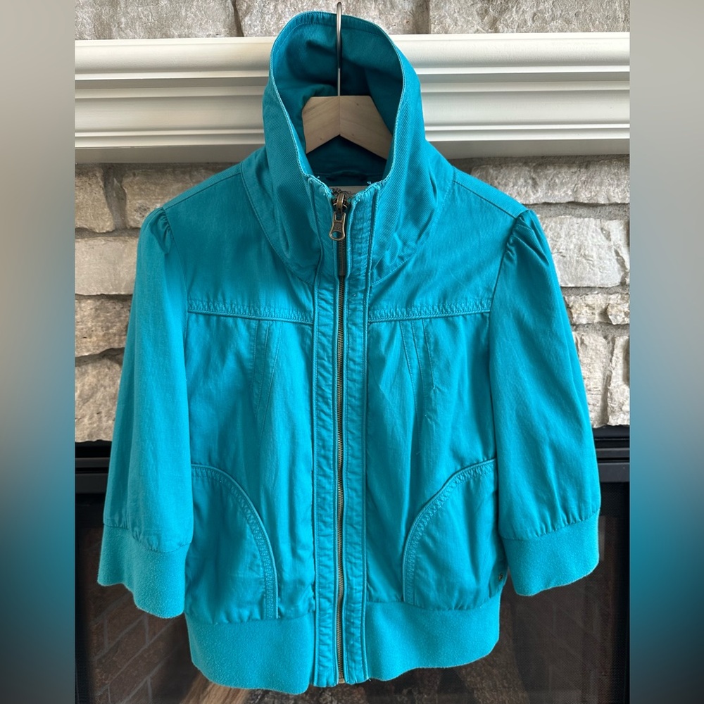 ✨NWT✨ Tulle Corduroy zip up jacket with large collar 3/4 length sleeves size L - Picture 8 of 14